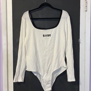 White Long-sleeve Knit Bodysuit